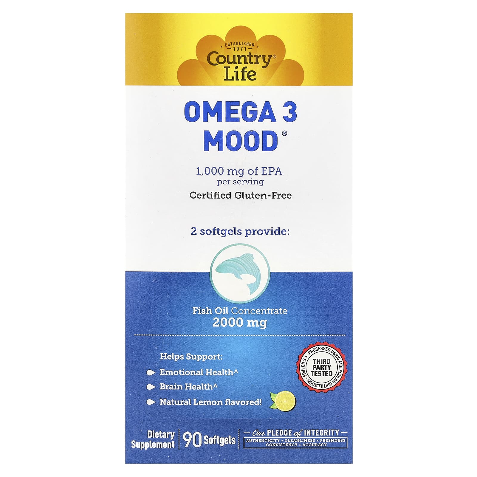 Country Life, Omega 3 Mood®, Natural Lemon, 90 Softgels
