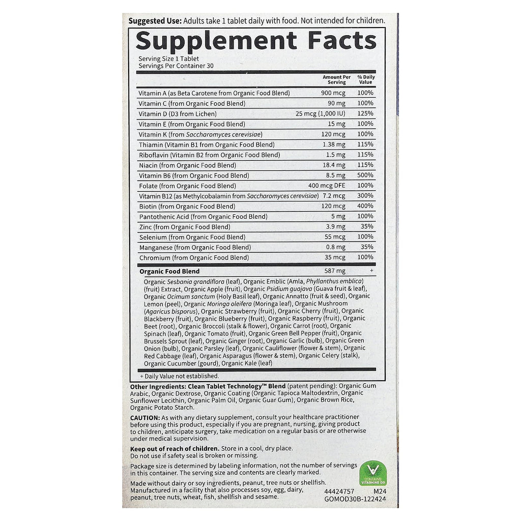 Garden of Life, Organics, Men's Once Daily, Whole Food Multivitamin, 30 Vegan Tablets