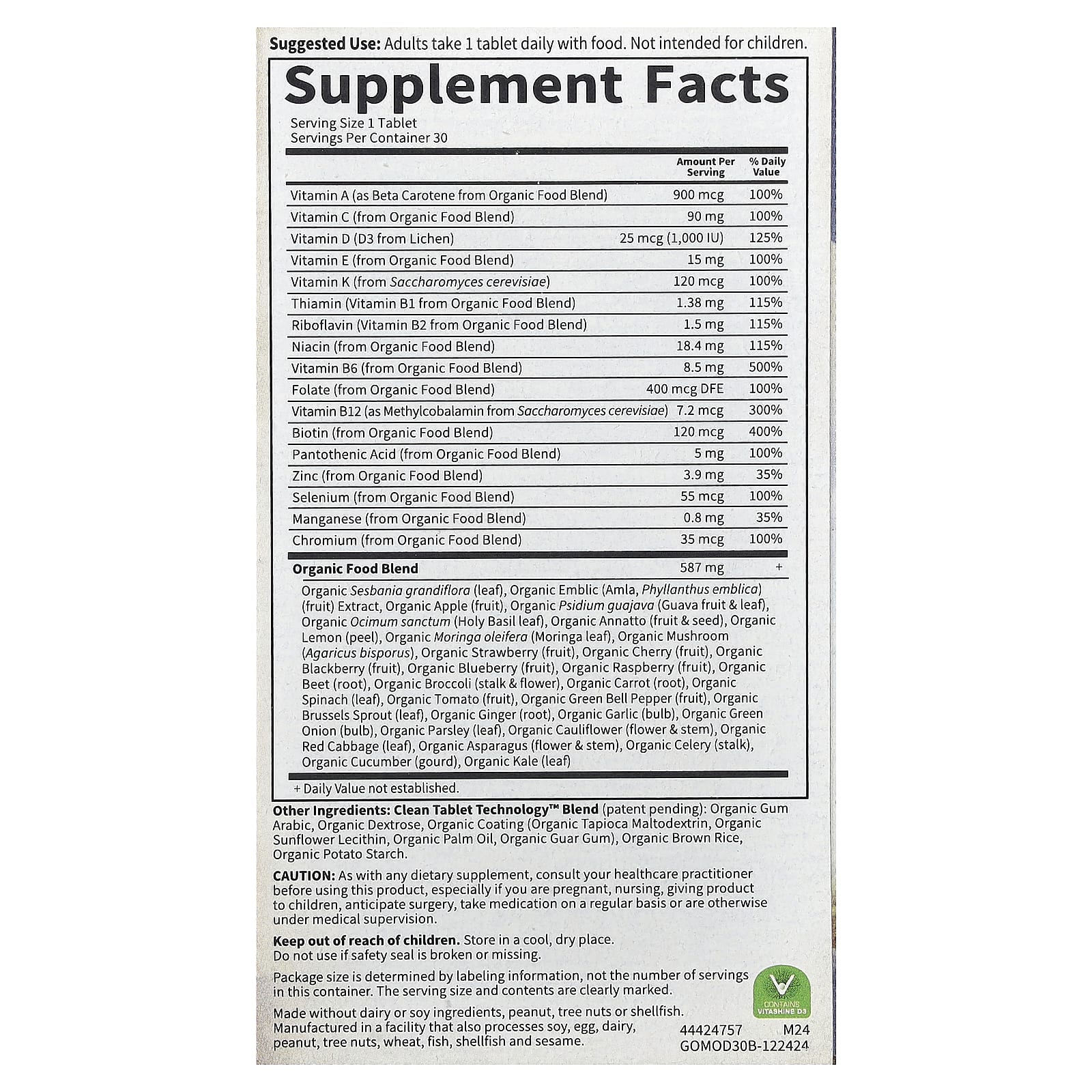 Garden of Life, Organics, Men's Once Daily, Whole Food Multivitamin, 30 Vegan Tablets