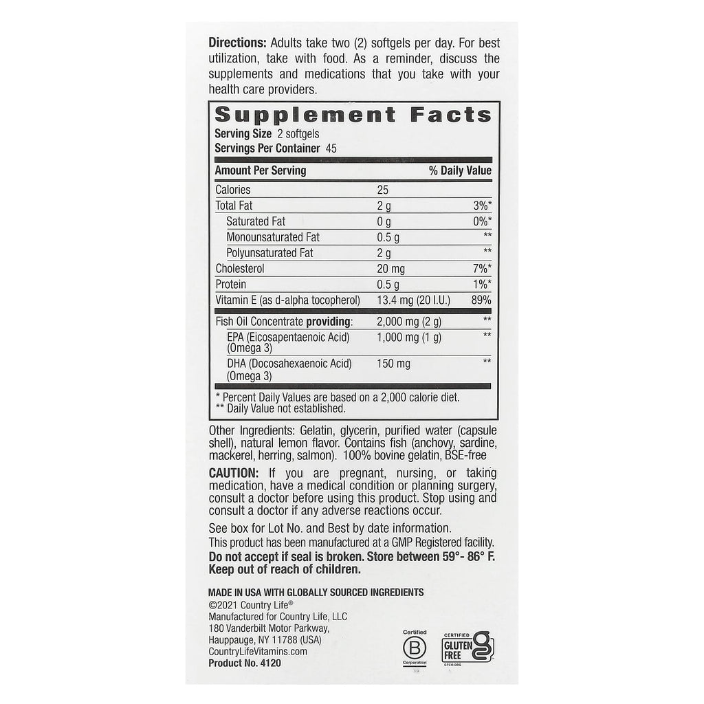 Country Life, Omega 3 Mood®, Natural Lemon, 90 Softgels