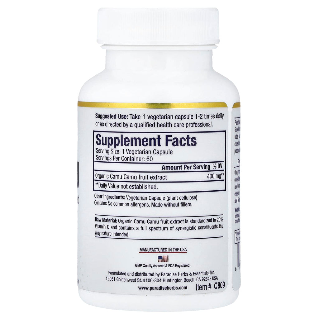 Paradise Herbs, Camu Camu Extract, 400 mg, 60 Vegetarian Capsules