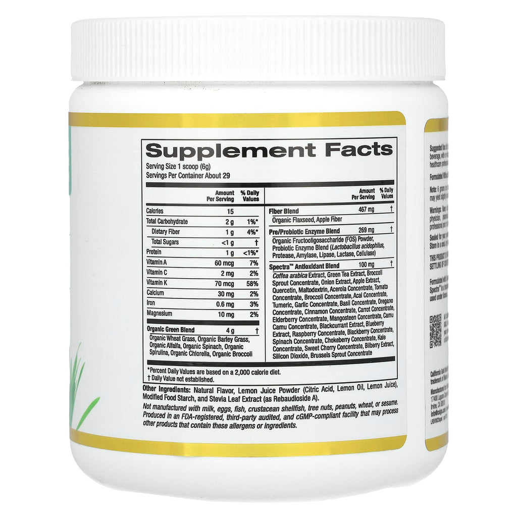 California Gold Nutrition, Superfoods, Supergreens Antioxidant with Fiber, Pre/Probiotic Blend, Plus Spectra™ Antioxidant Blend, Strawberry Lemonade, 6.03 oz (171 g)