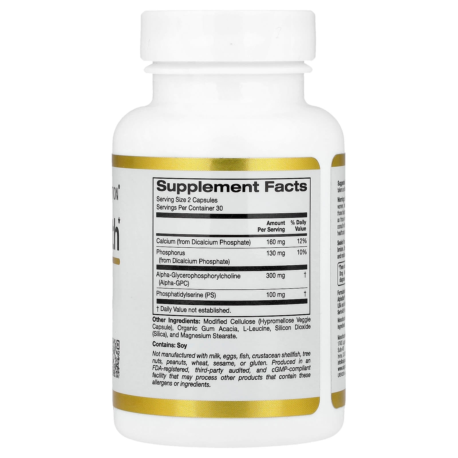 California Gold Nutrition, Brain Health with Alpha-Glycerophosphorylcholine, Calcium, Phosphorus and Phosphatidylserine, 60 Veggie Capsules