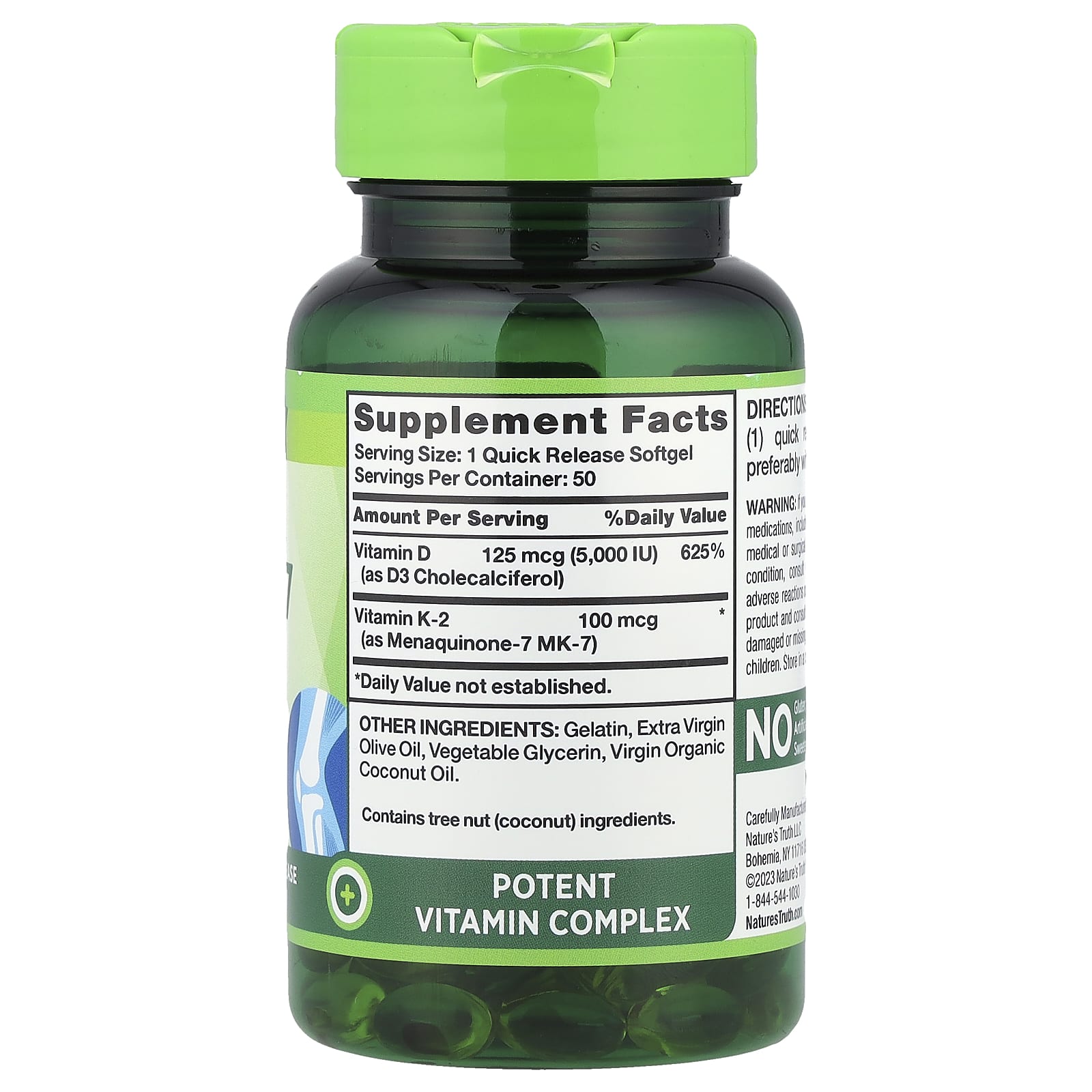 Nature's Truth, Ultra K2 MK-7 Plus D3, 50 Quick Release Softgels
