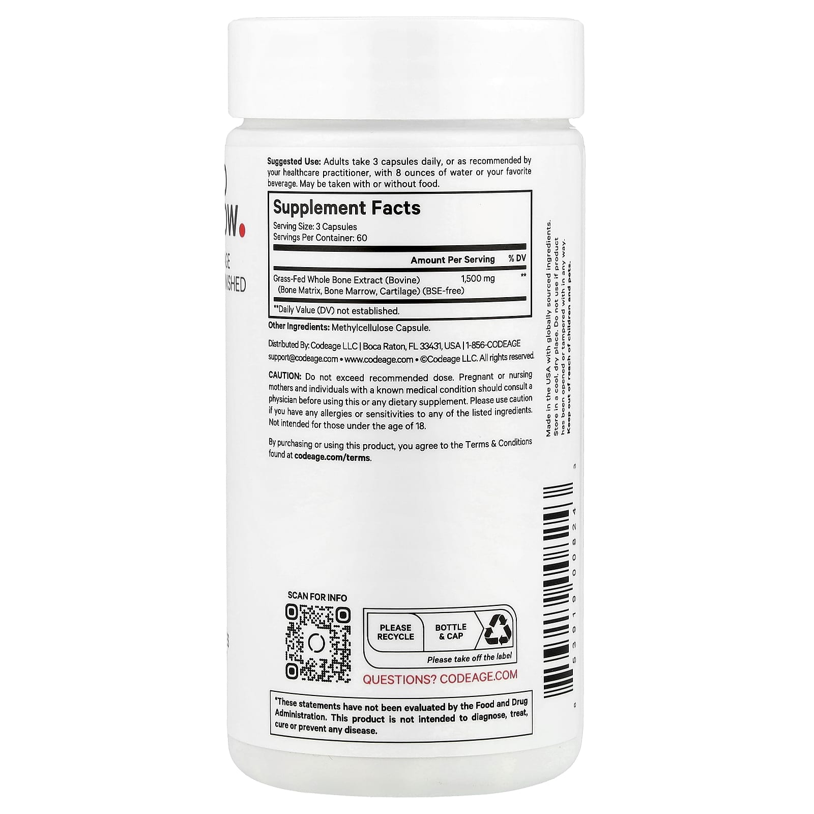 Codeage, Grass-Fed Bone Marrow, 180 Vegetable Capsules