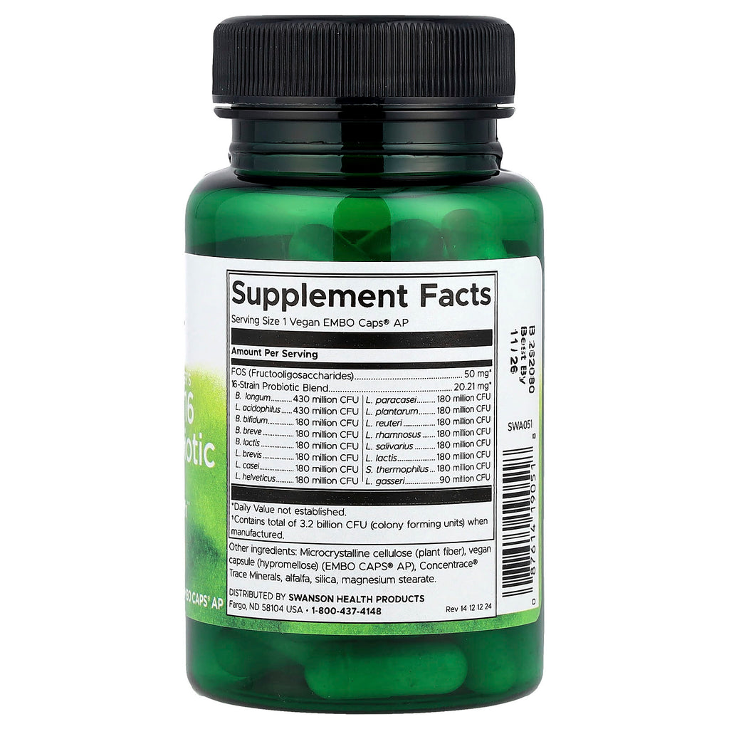 Swanson, Dr. Stephen Langer's Ultimate 16 Strain Probiotic with FOS, 60 Vegan EMBO Caps® AP