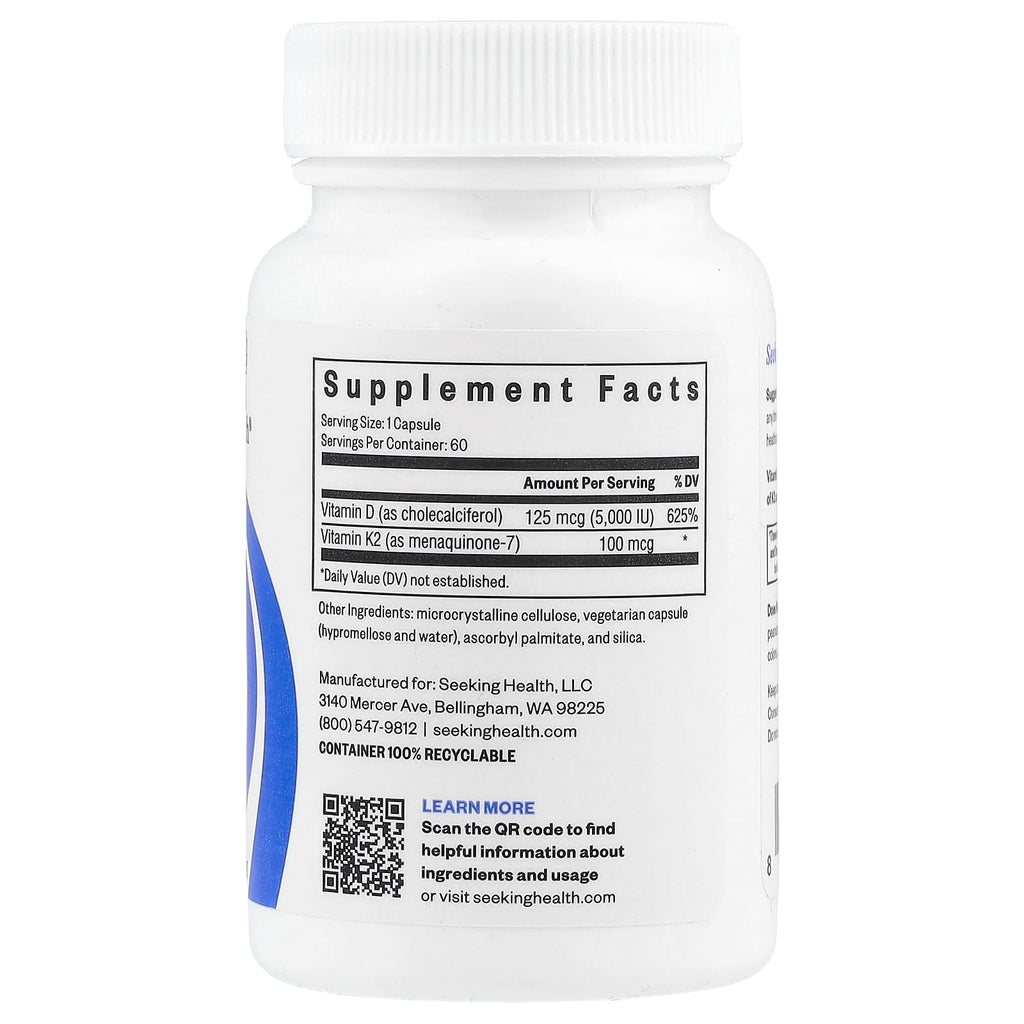 Seeking Health, Vitamin D3 + K2, 60 Capsules