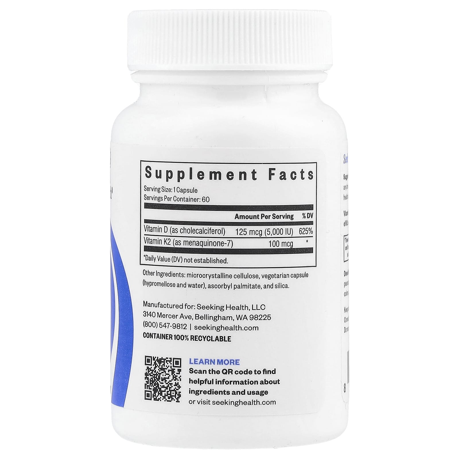Seeking Health, Vitamin D3 + K2, 60 Capsules