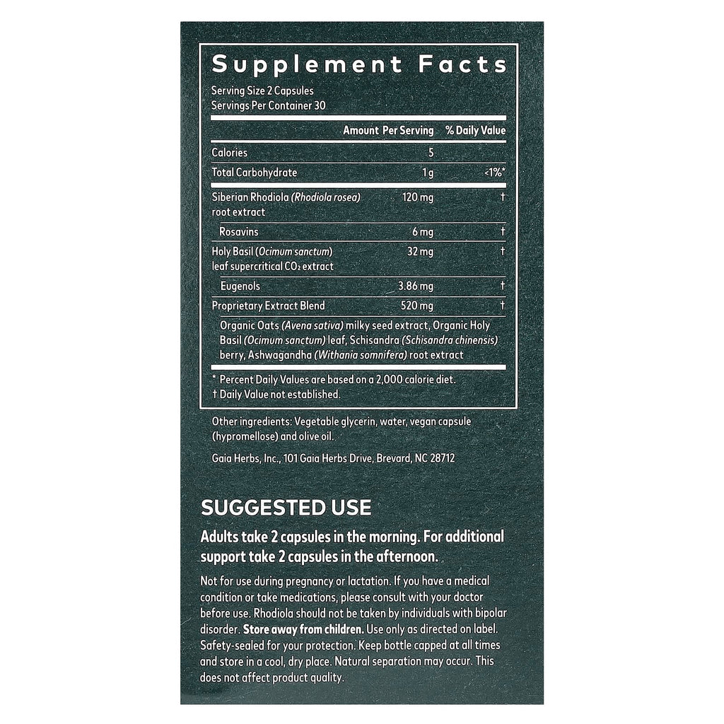 Gaia Herbs, Adrenal Health®, Daily Support, 60 Vegan Liquid Phyto-Caps