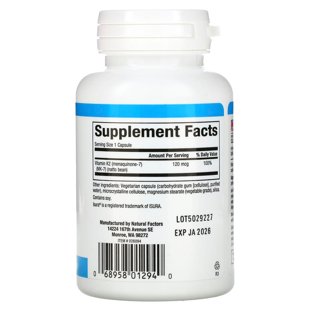 Natural Factors, Vitamin K2, 120 mcg, 60 Vegetarian Capsules
