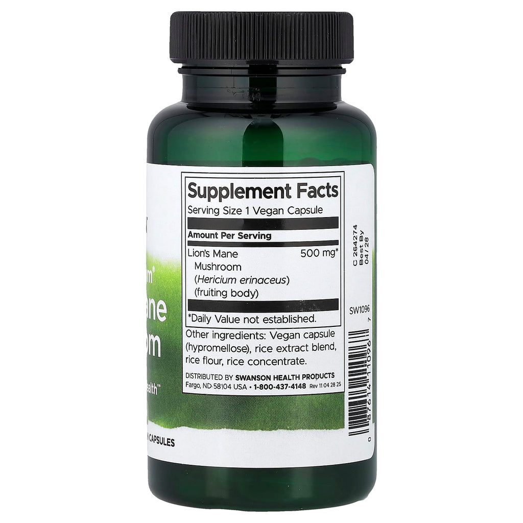 Swanson, Full Spectrum® Lion's Mane Mushroom, 500 mg, 60 Vegan Capsules