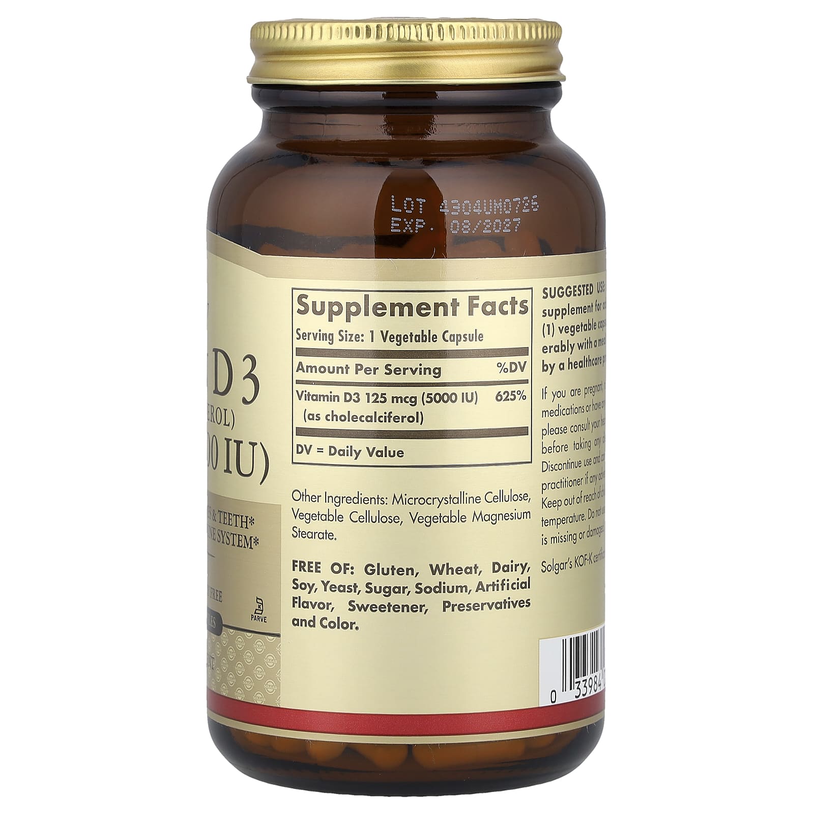 Solgar, Vitamin D3 (Cholecalciferol), 125 mcg (5,000 IU), 240 Vegetable Capsules
