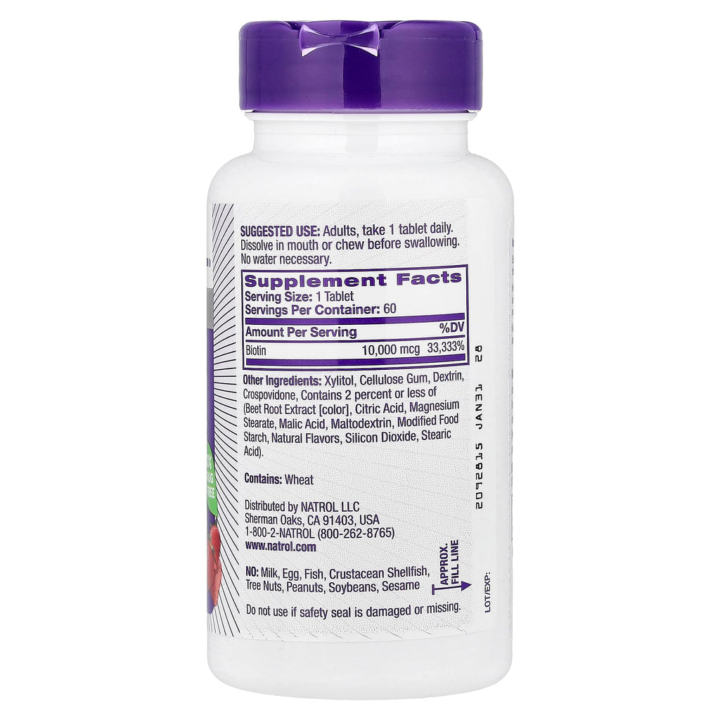 Natrol, Biotin, Fast Dissolve, Strawberry, 10,000 mcg, 60 Tablets
