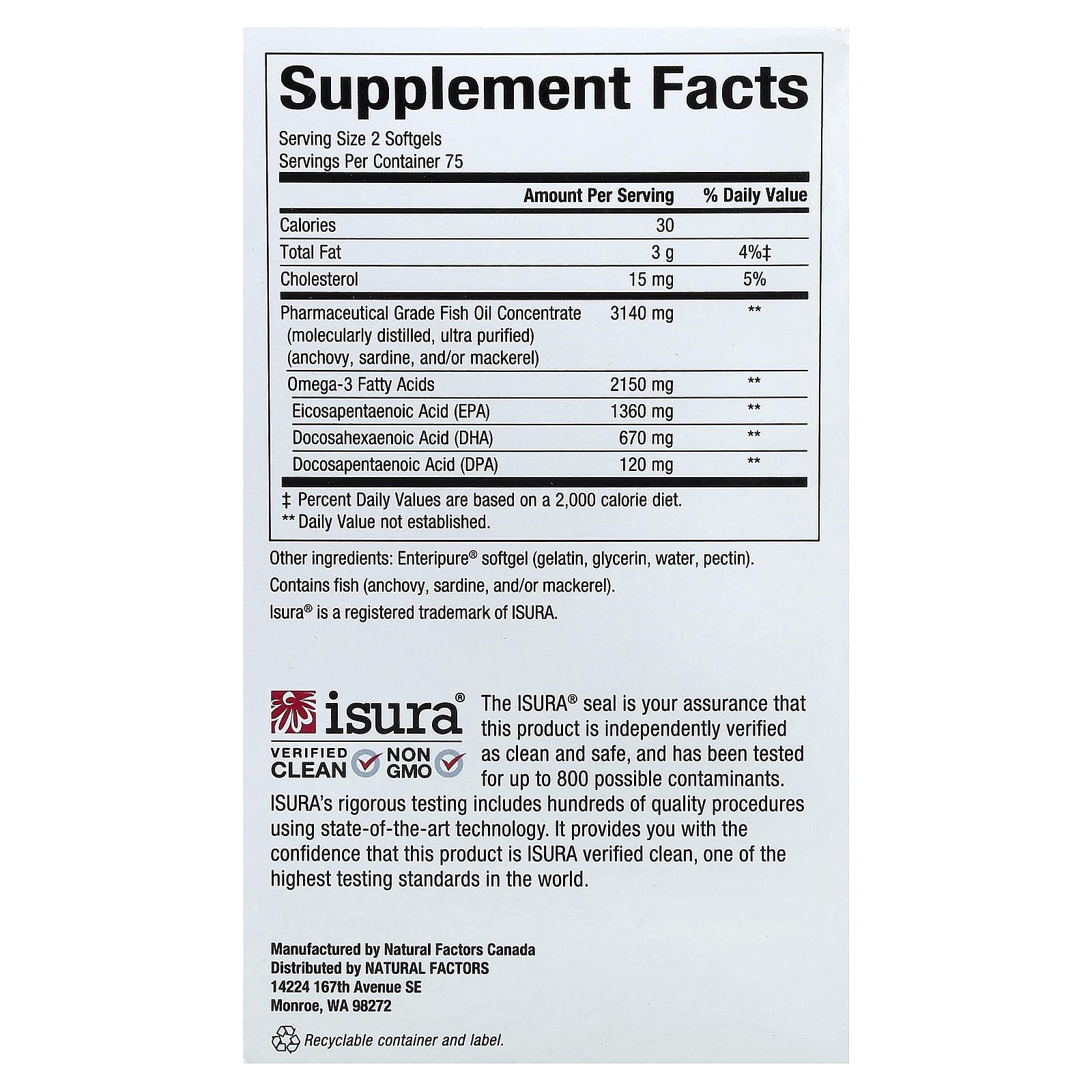 Natural Factors, RxOmega-3 Ultra Strength, 150 Softgels (1,075 mg per Softgel)