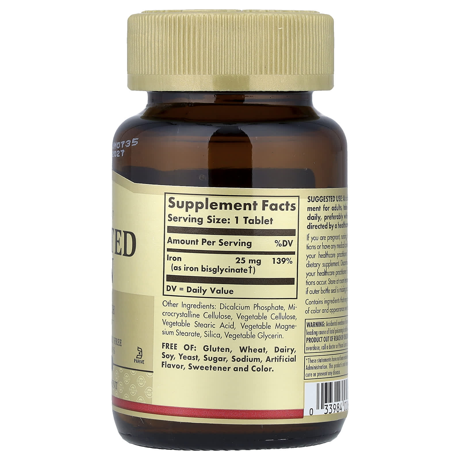 Solgar, Chelated Iron, 100 Tablets (25 mg per Tablet)