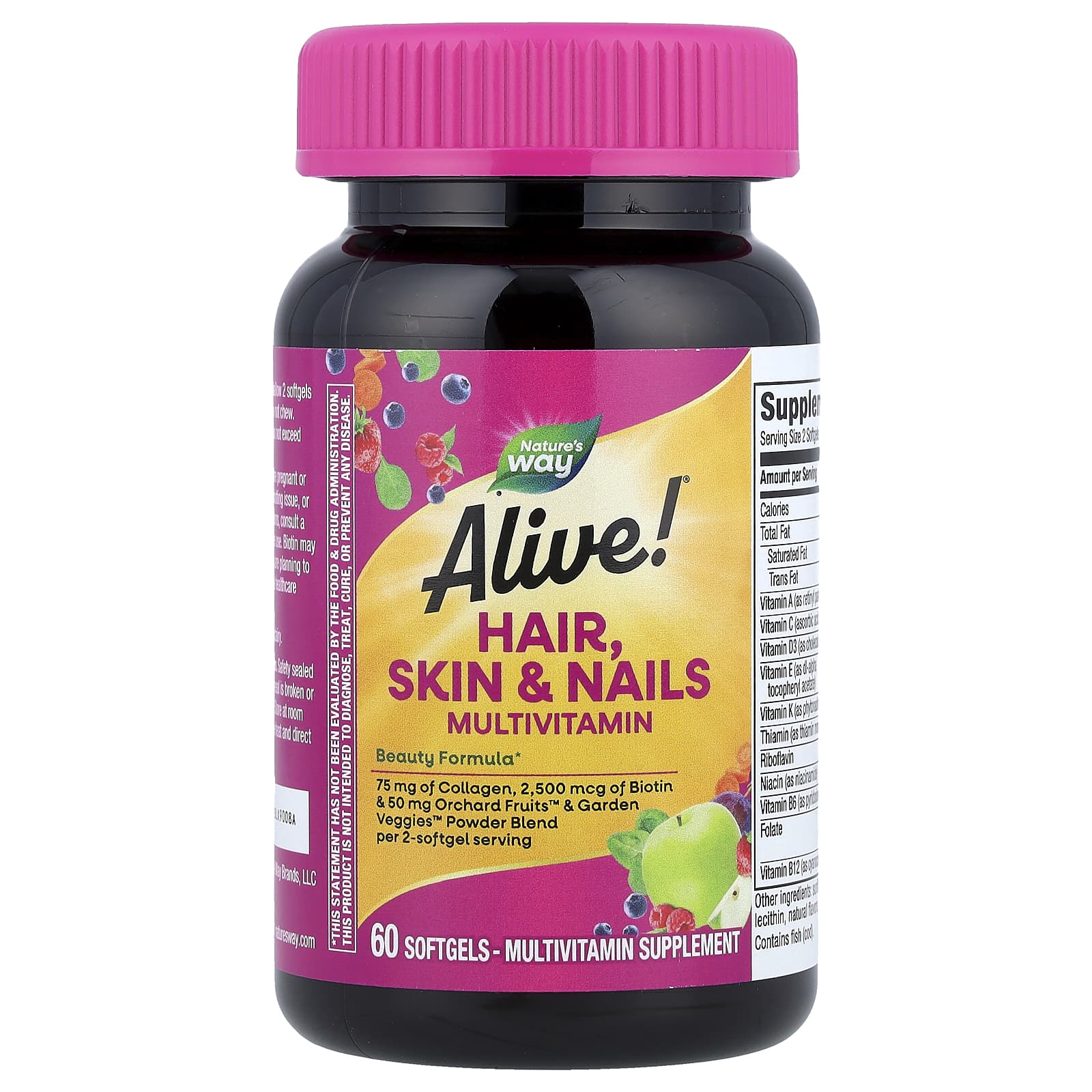 Nature's Way, Alive!® Hair, Skin & Nails Multivitamin, Strawberry, 60 Softgels