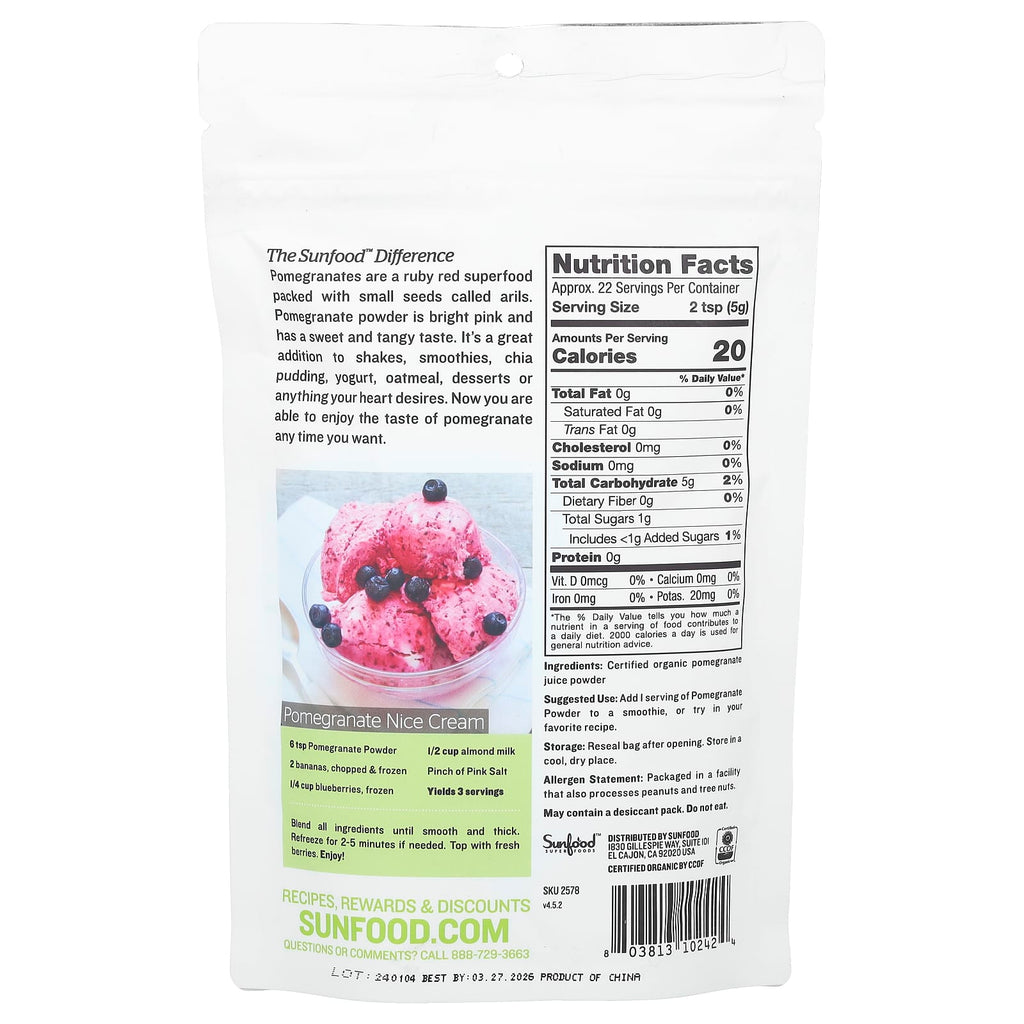 Sunfood, Raw Organic Pomegranate Powder, 4 oz (113 g)