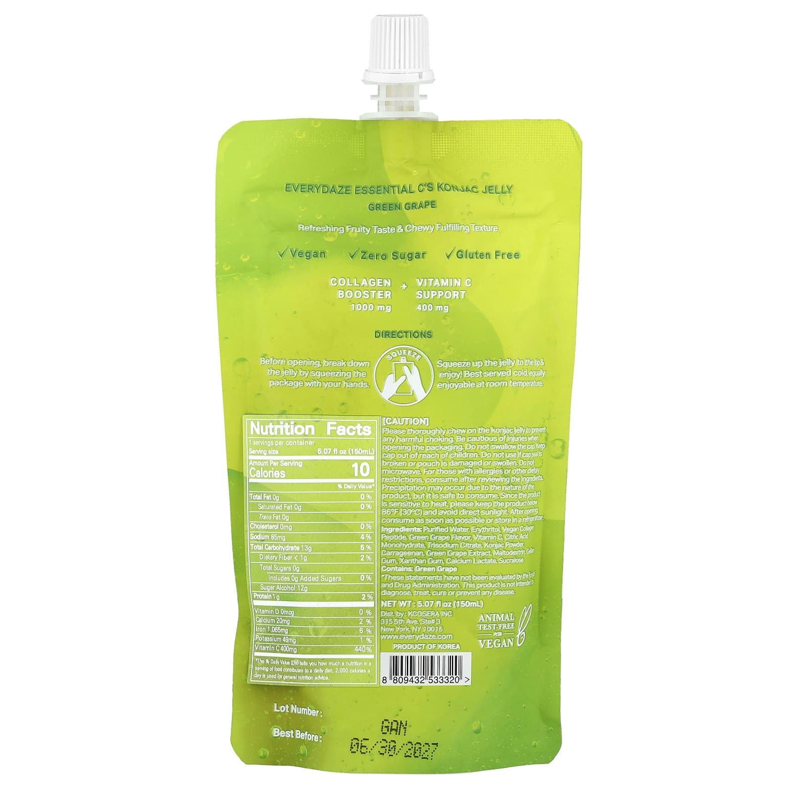 Everydaze, Essential C's Konjac Jelly, Green Grape, 5.07 fl oz (150 ml)