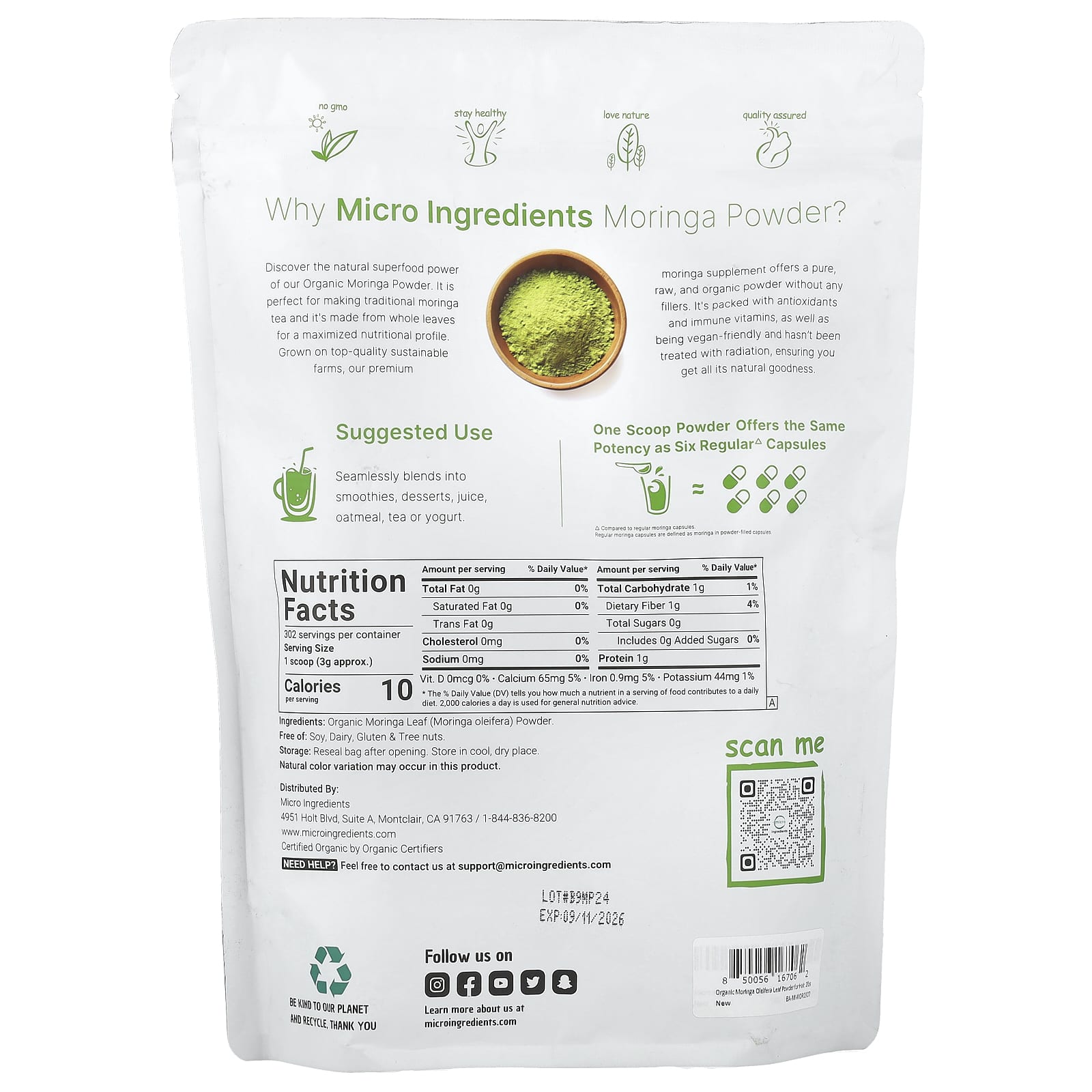 Micro Ingredients, Organic Moringa Powder, 2 lb (907 g)