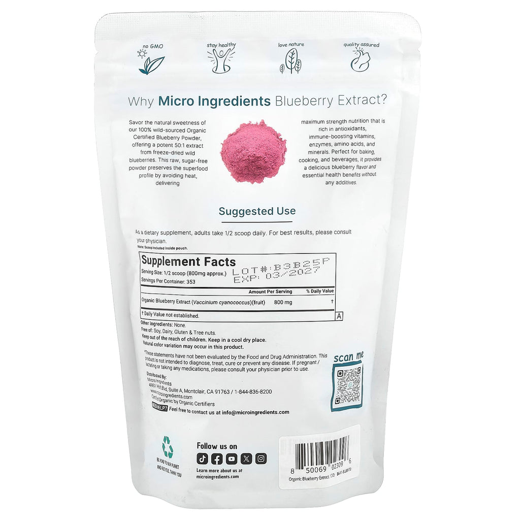 Micro Ingredients, Organic Blueberry Extract, Freeze-Dried , 10 oz (283 g)