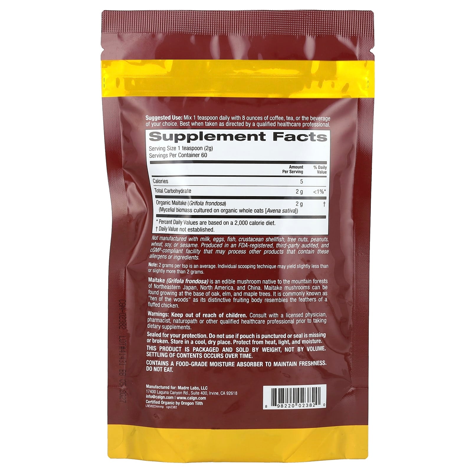 California Gold Nutrition, Fungiology®, Certified Organic Maitake Powder, 4.2 oz (120 g)