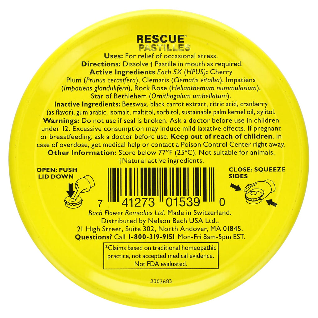 Bach, Rescue® Pastilles, Natural Stress Relief, Cranberry, 35 Pastilles, 1.7 oz (50 g)
