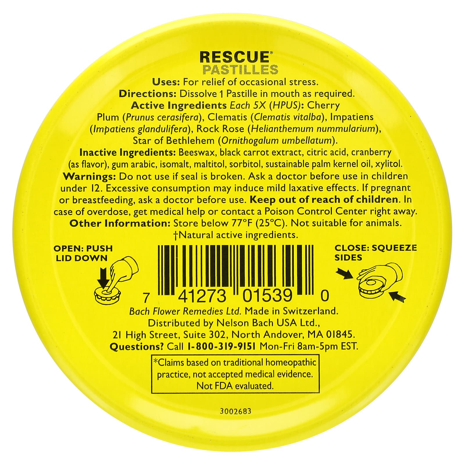 Bach, Rescue® Pastilles, Natural Stress Relief, Cranberry, 35 Pastilles, 1.7 oz (50 g)