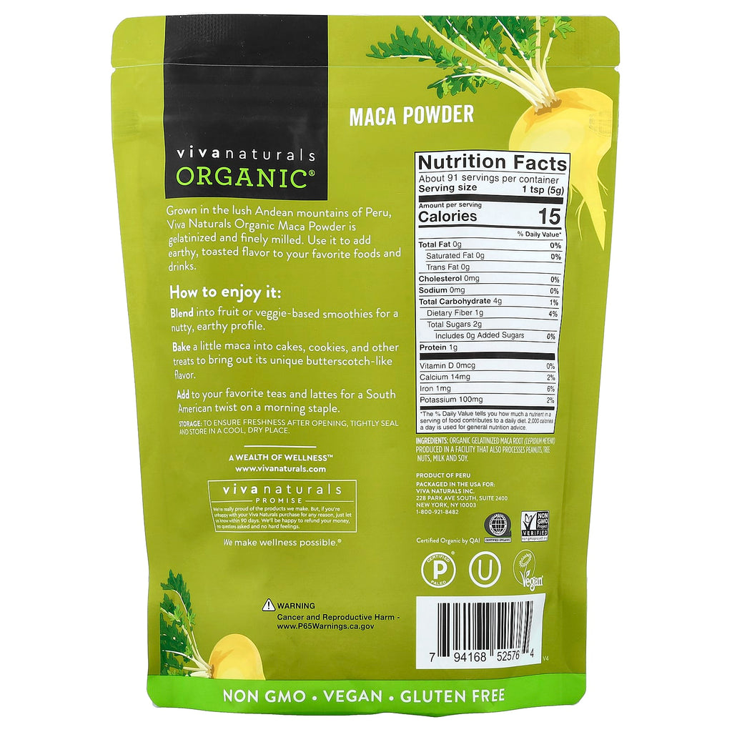 Viva Naturals, Organic Gelatinized Maca Powder, 1 lb (454 g)