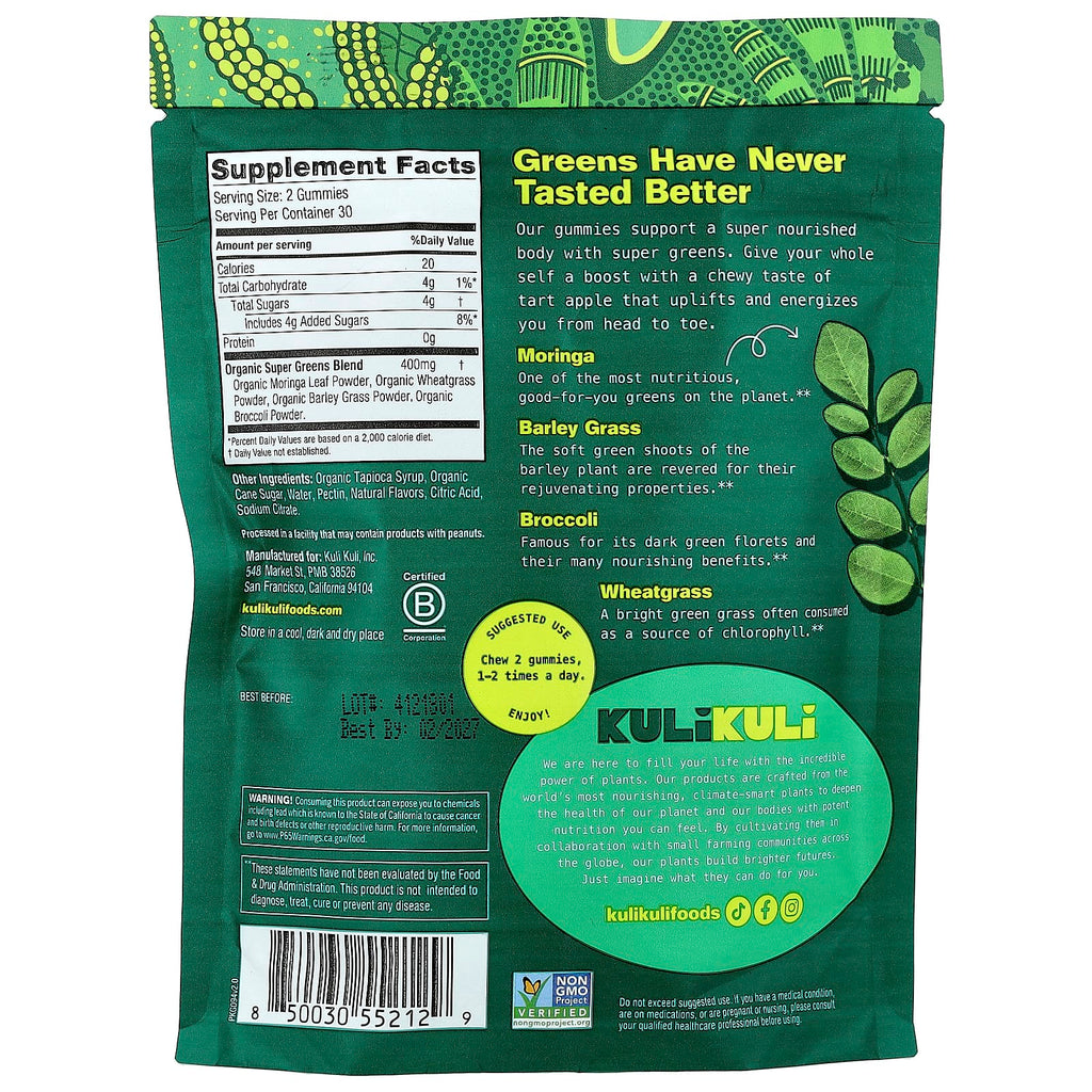 Kuli Kuli, Superfood Gummies, Moringa & Super Greens, Green Apple, 60 Plant-Based Gummies