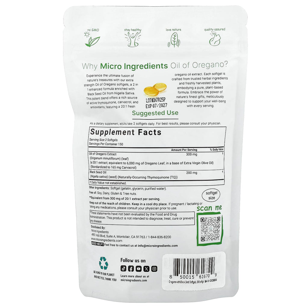 Micro Ingredients, Oil of Oregano with Black Seed Oil, 300 Softgels
