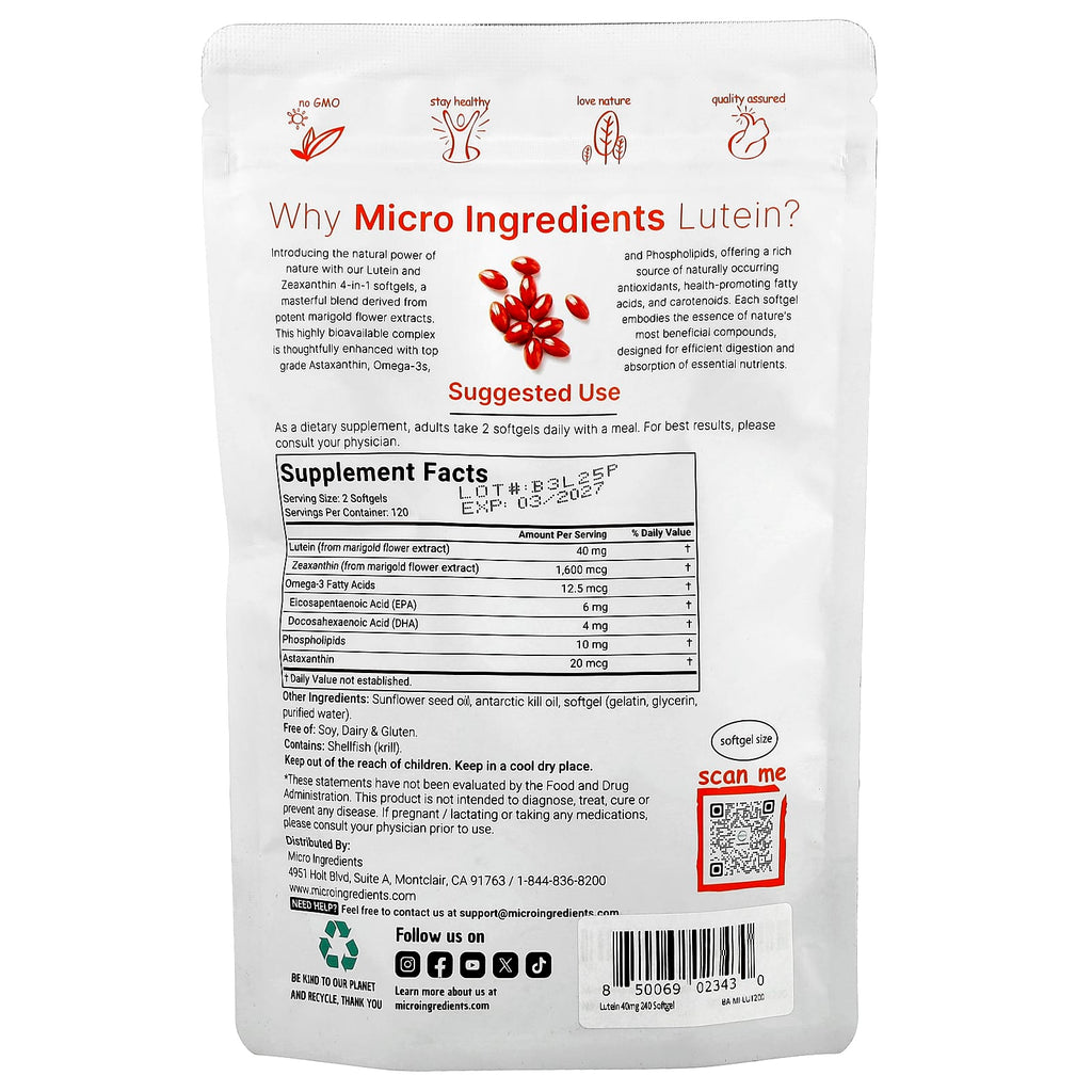 Micro Ingredients, Lutein with Zeaxanthin, 240 Softgels
