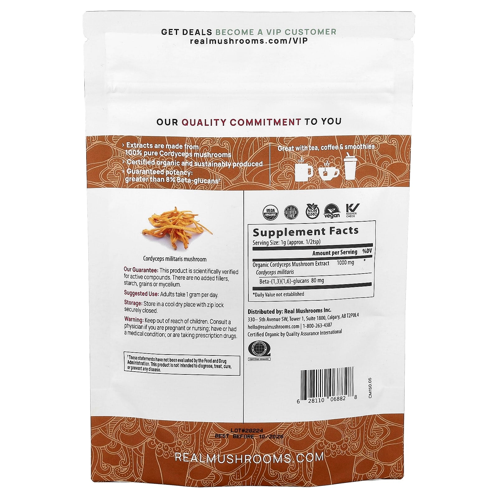 Real Mushrooms, Cordyceps-M™, Organic Mushroom Extract Powder, 5.29 oz (150 g)
