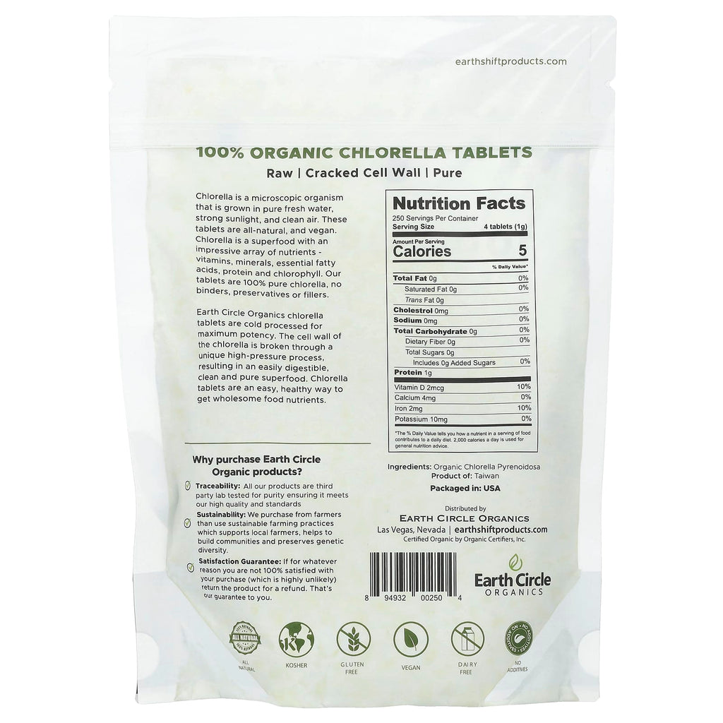 Earth Circle Organics, 100% Organic Chlorella, 1,000 Tablets, 8.75 oz (248 g)