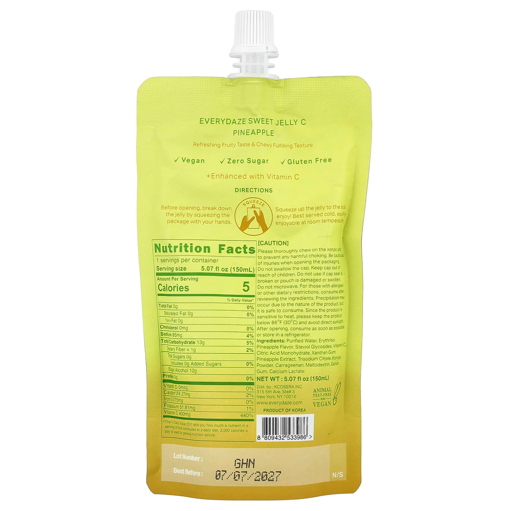 Everydaze, Sweet Jelly C, Plant Based Konjac Jelly, Pineapple, 5.07 fl oz (150 ml)