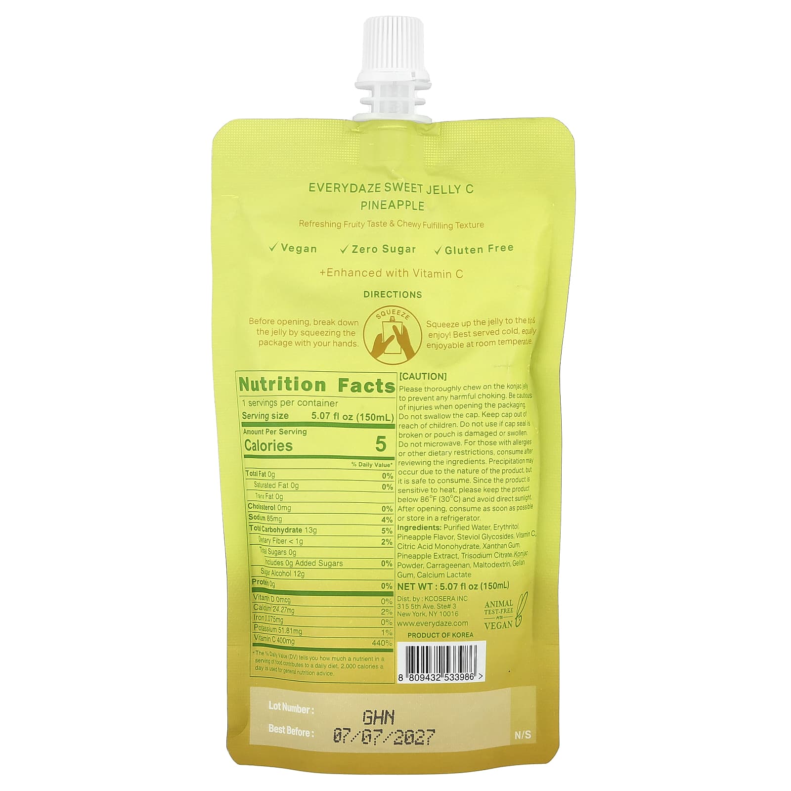 Everydaze, Sweet Jelly C, Plant Based Konjac Jelly, Pineapple, 5.07 fl oz (150 ml)