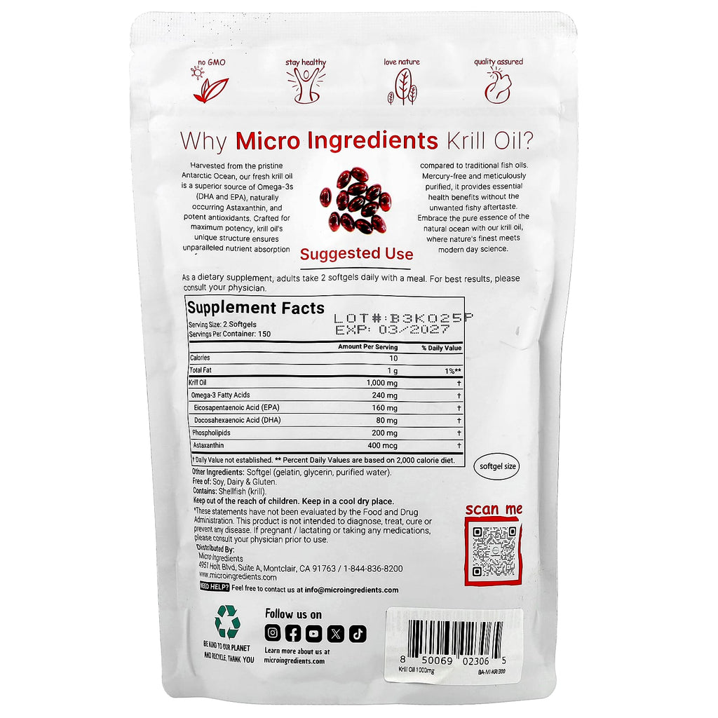Micro Ingredients, Antarctic Krill Oil, 300 Softgels (500 mg per Softgel)