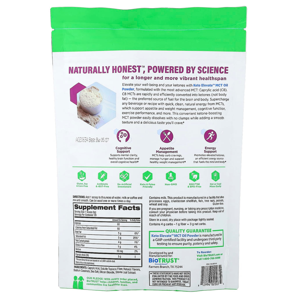 BioTRUST, Keto Elevate™, MCT Oil Powder, French Vanilla, 6.3 oz (181 g)