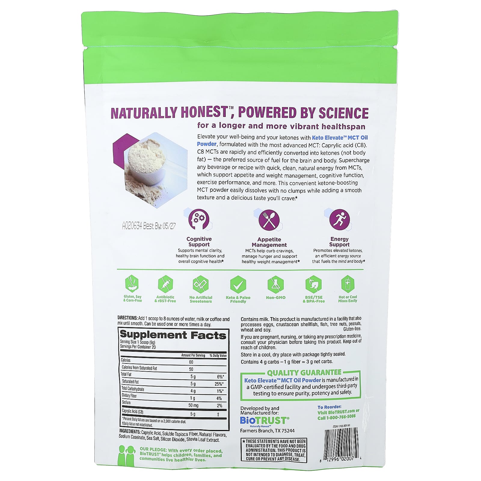BioTRUST, Keto Elevate™, MCT Oil Powder, French Vanilla, 6.3 oz (181 g)