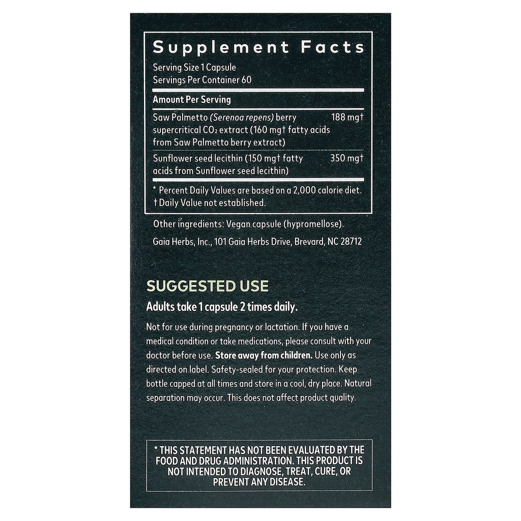 Gaia Herbs, Saw Palmetto for Men, 60 Vegan Liquid Phyto-Caps