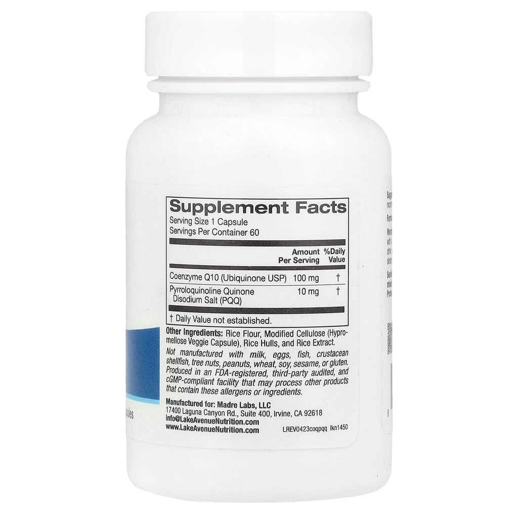 Lake Avenue Nutrition, CoQ10 with PQQ, 100 mg, 60 Veggie Capsules