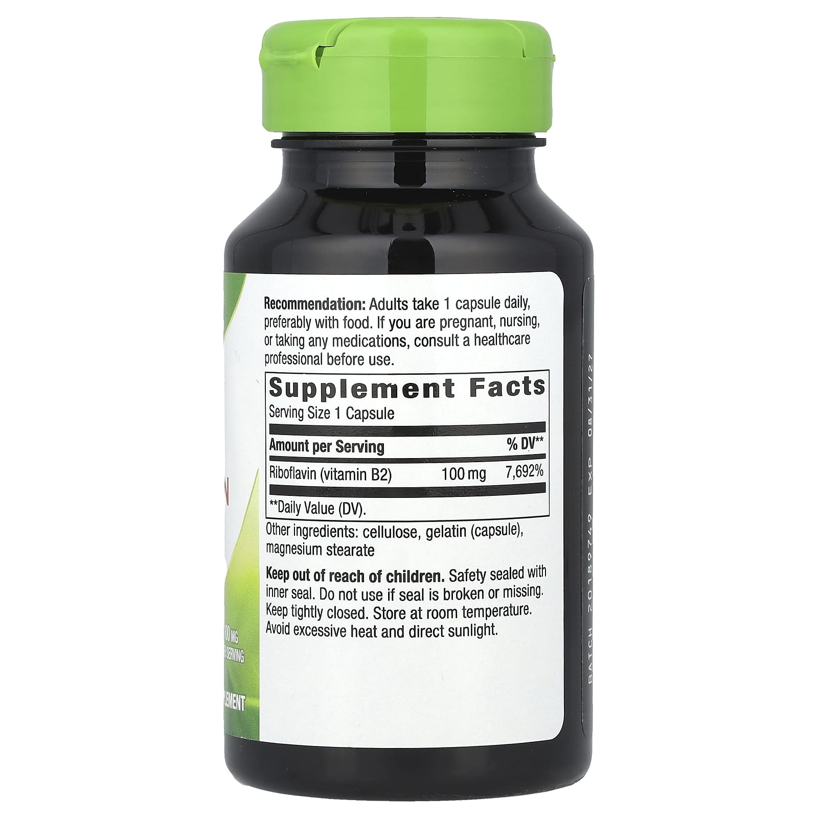 Nature's Way, Riboflavin, Vitamin B2, 100 mg, 100 Capsules