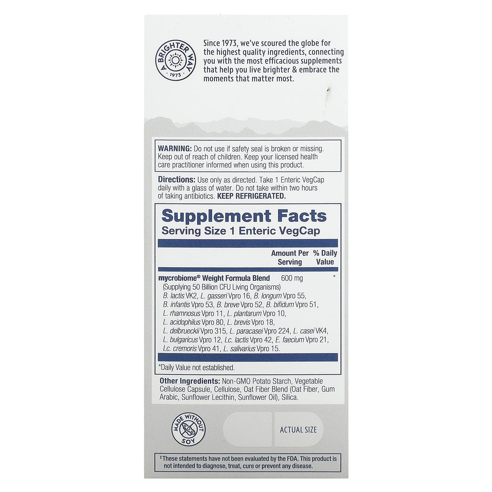 Solaray, Mycrobiome Probiotic Weight Formula, 50 Billion, 30 VegCaps