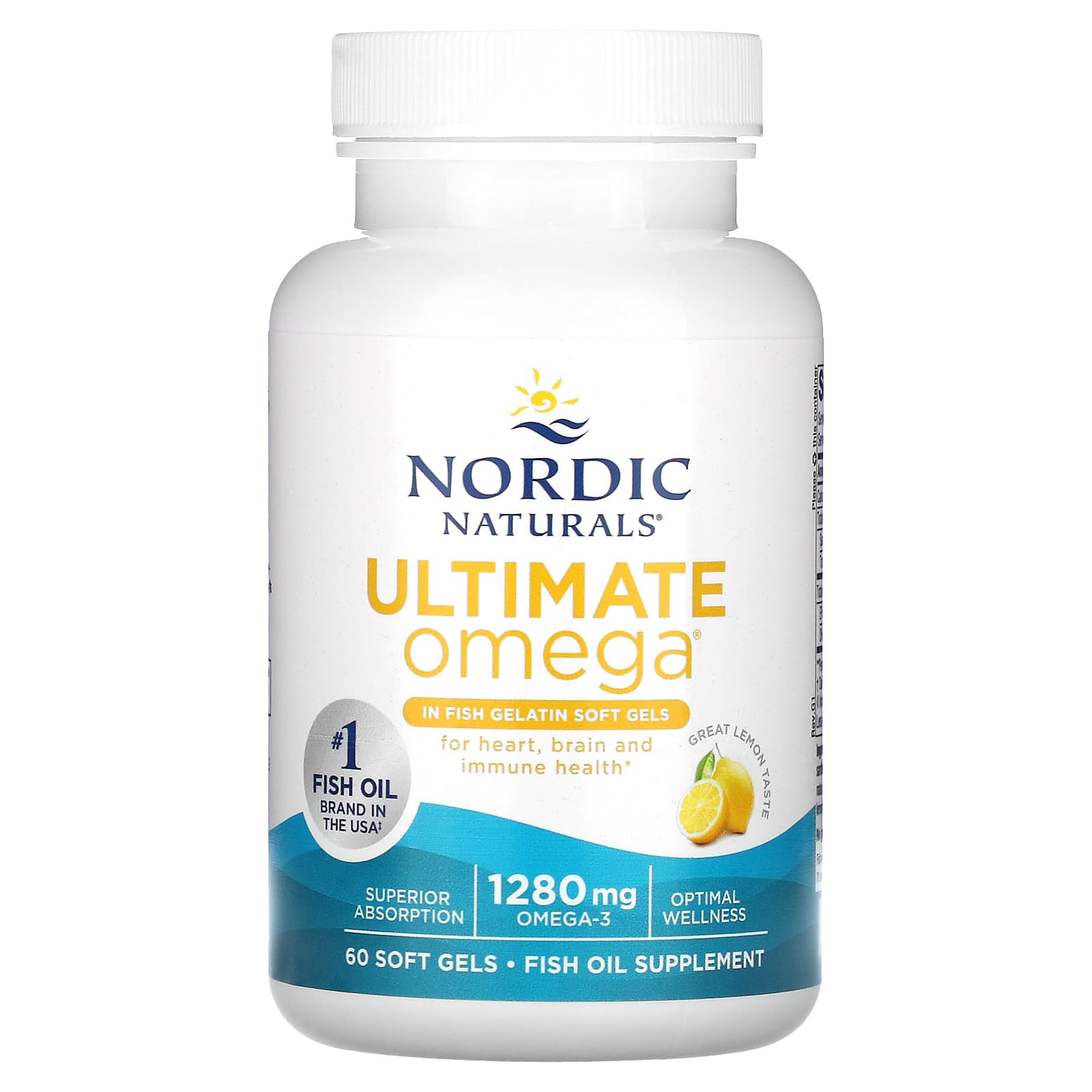 Nordic Naturals, Ultimate Omega, Lemon, 60 Fish Gelatin Soft Gels (640 mg per Soft Gel)