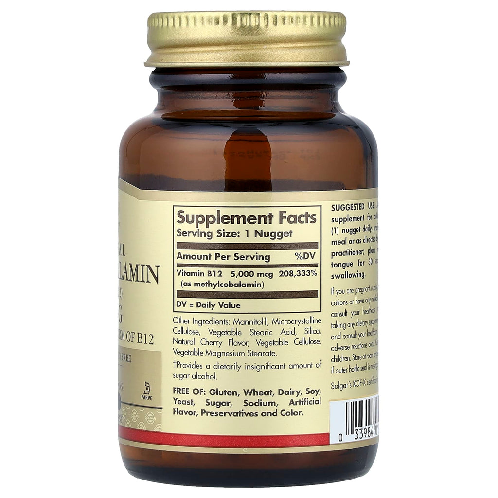 Solgar, Sublingual Methylcobalamin (Vitamin B12), 5,000 mcg, 60 Nuggets