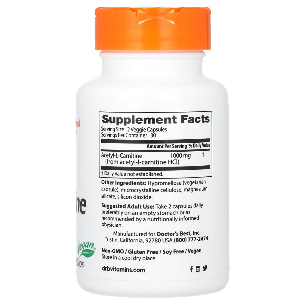 Doctor's Best, Acetyl-L-Carnitine, 500 mg, 60 Veggie Caps