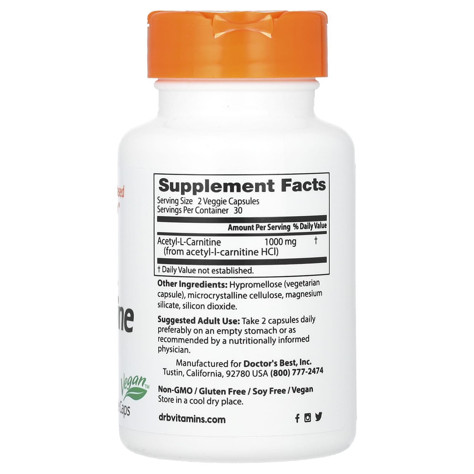 Doctor's Best, Acetyl-L-Carnitine, 500 mg, 60 Veggie Caps