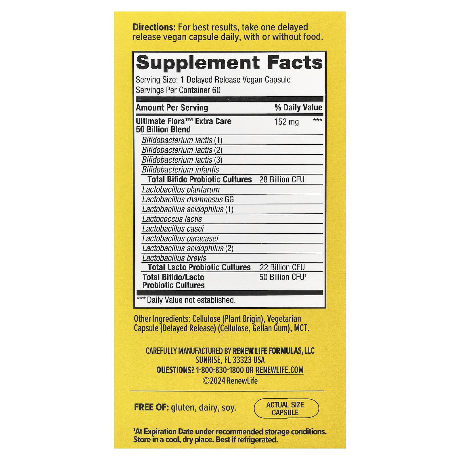Renew Life, Extra Care Ultimate Flora™ Probiotic, 50 Billion CFU, 60 Delayed Release Vegan Capsules