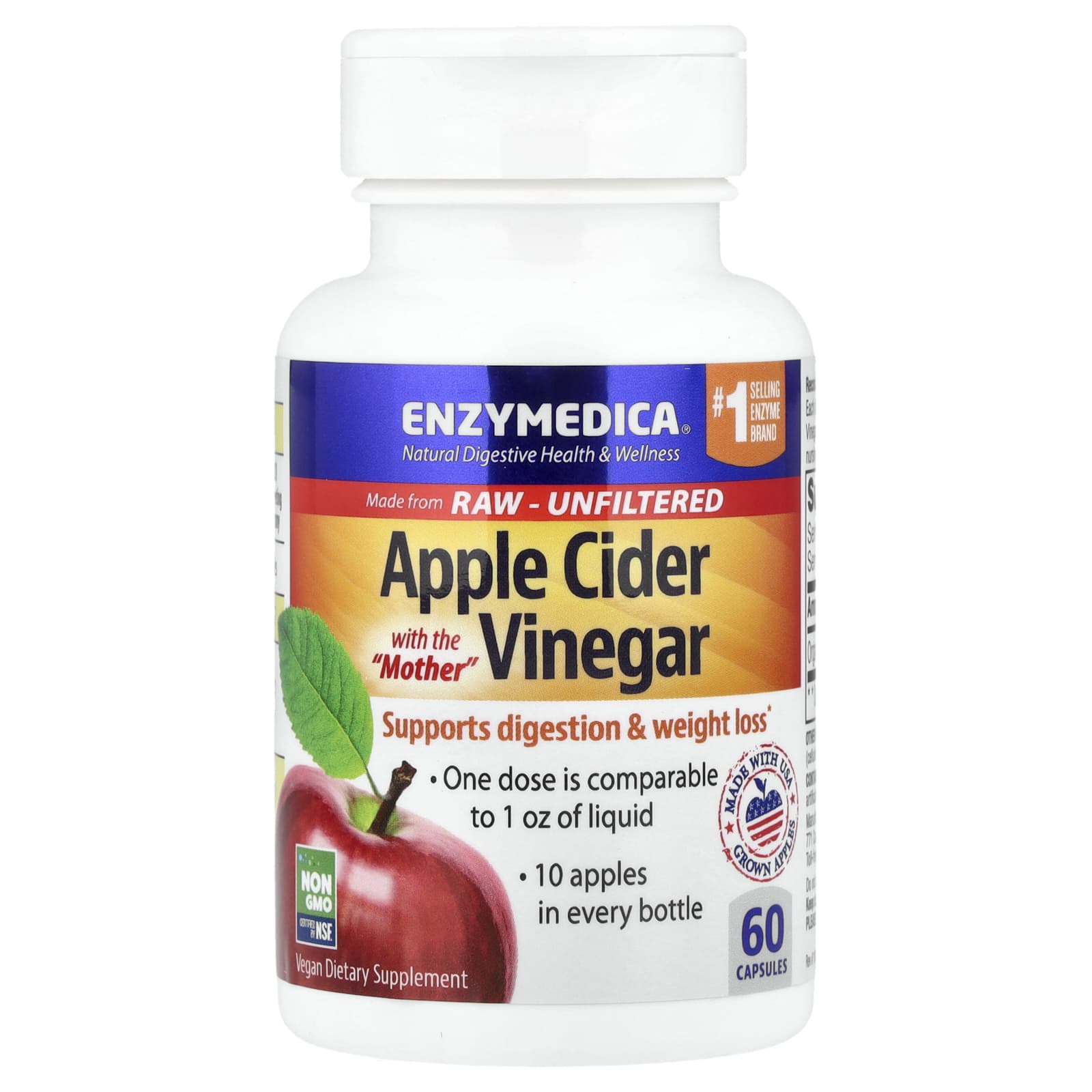Enzymedica, Apple Cider Vinegar with the Mother, 60 Capsules (355 mg per Capsule)