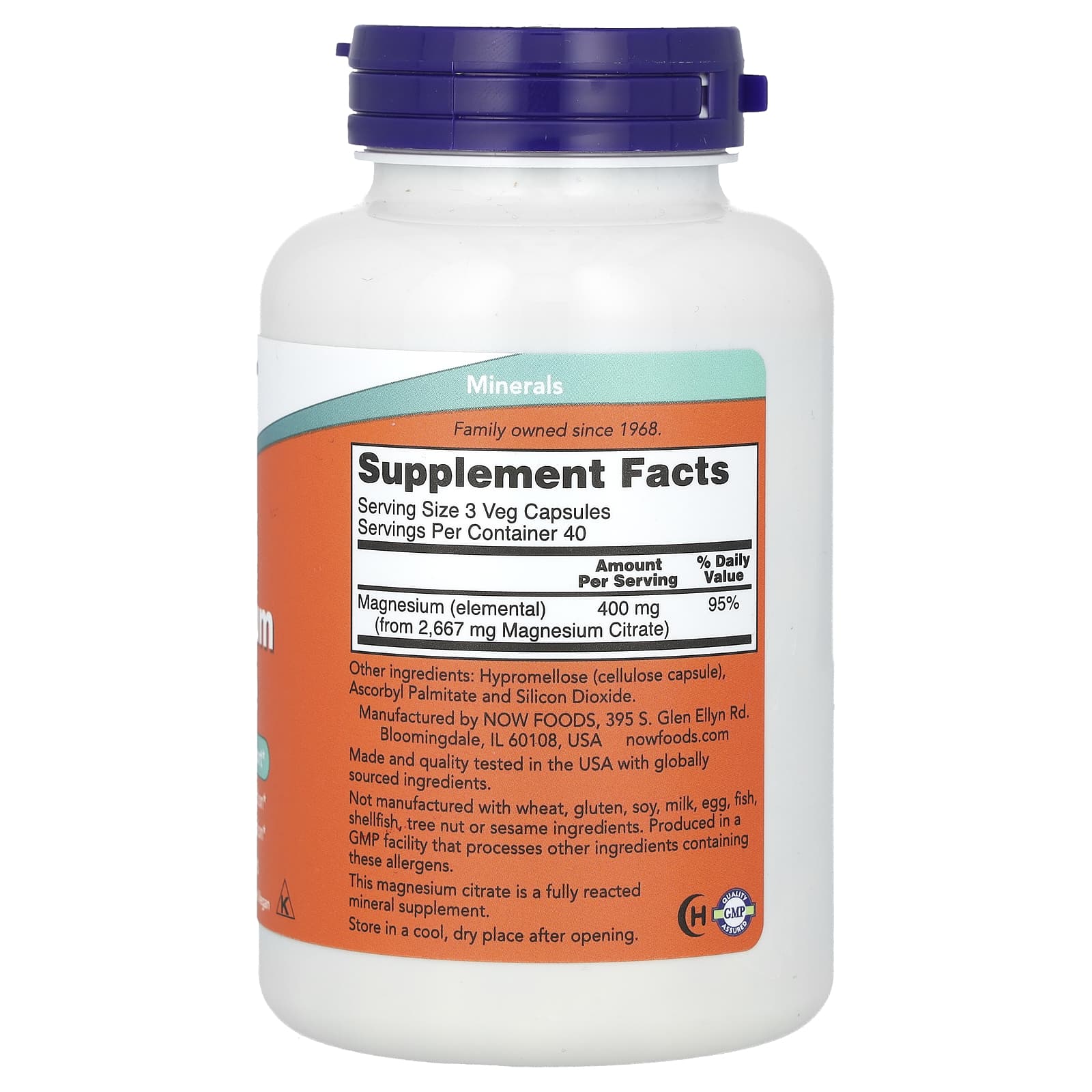NOW Foods, Magnesium Citrate, 120 Veg Capsules (133 mg per Capsule)