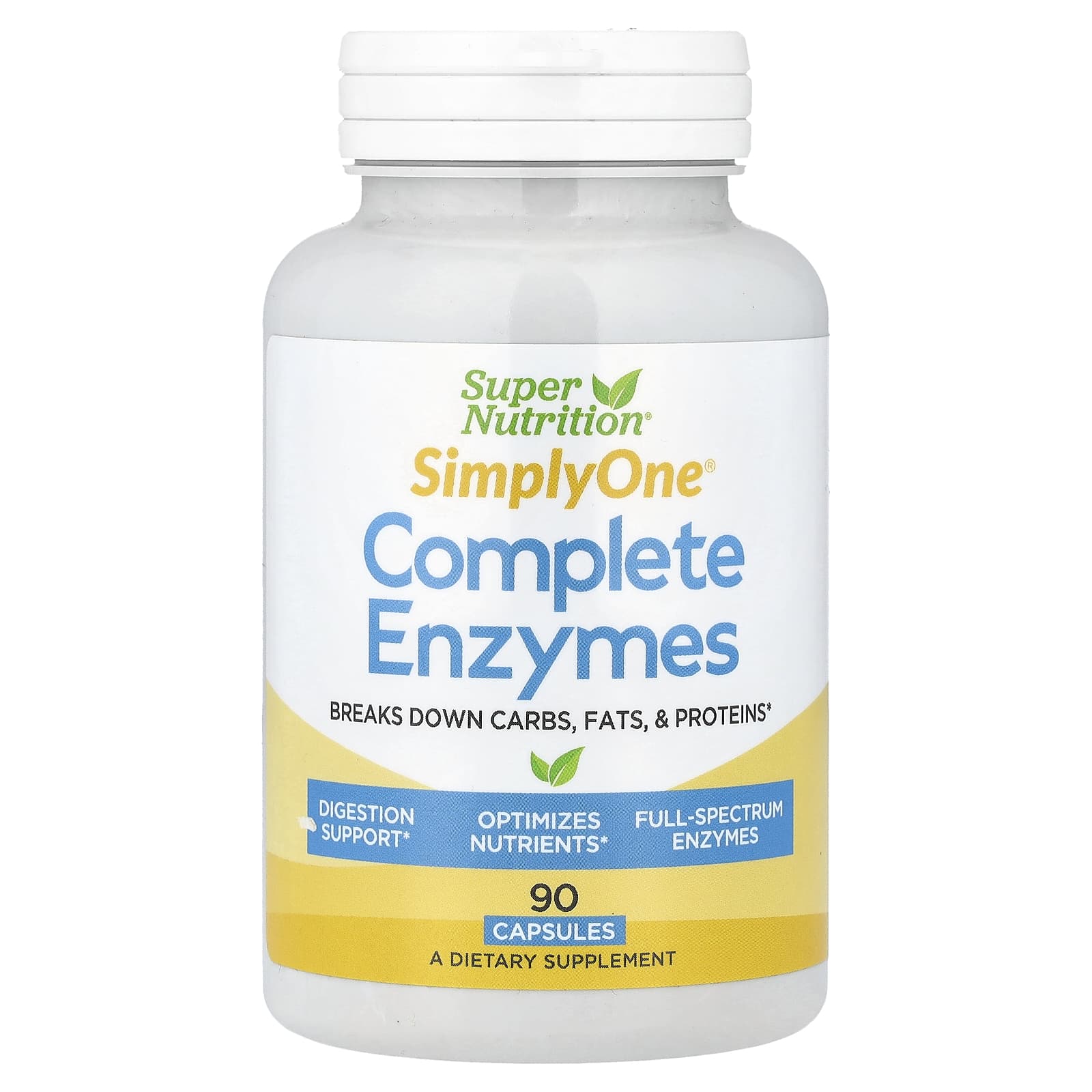 Super Nutrition, SimplyOne®, Complete Enzymes with Betaine HCl, Ox Bile Extract, Full-Spectrum Enzymes, and Bromelain, 90 Capsules